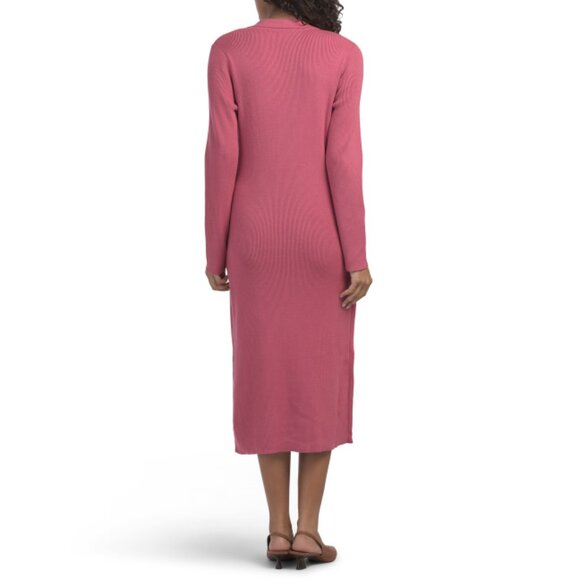 ELIE TAHARI Swan Long Sleeve V-neck Faux Wrap Button Down Rib Midi Dress - Picture 2 of 2